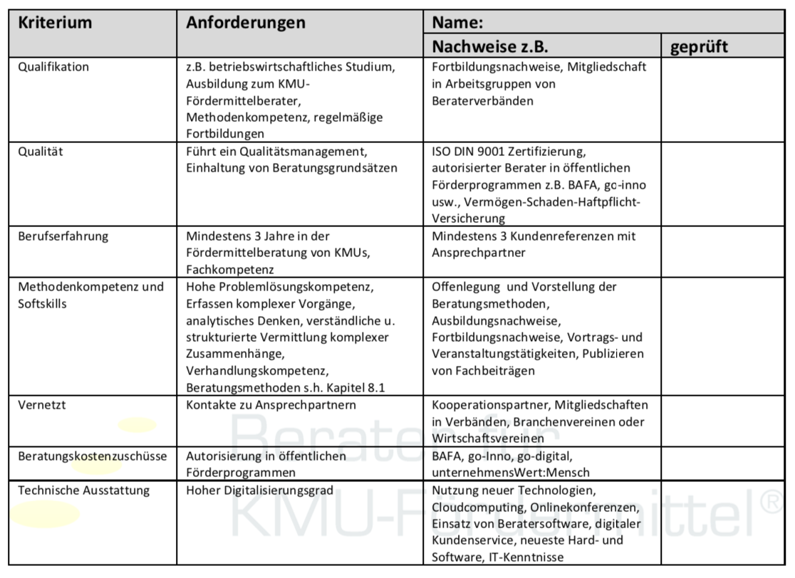 Check Anforderungen Fördermittelberater