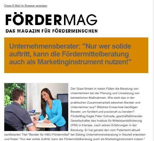 Fördermag führt Interview mit Peter Schrade nach erfolgreicher Ausbildung zum Berater für KMU-Fördermittel 