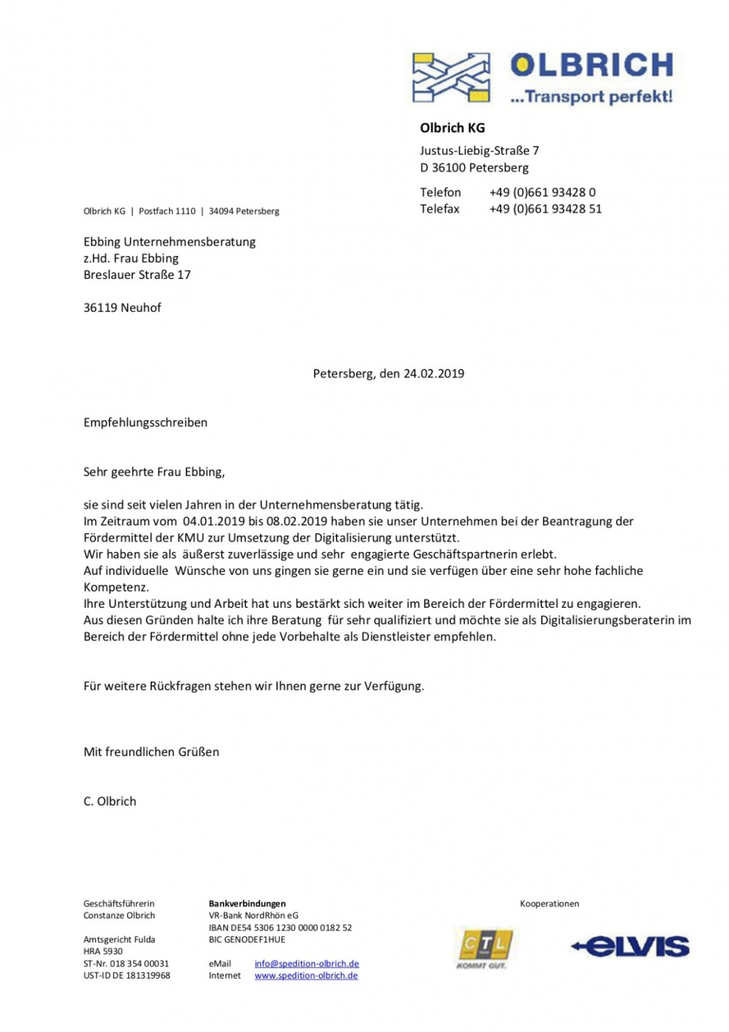 Olbrich KG Transporte - Onlineberatung