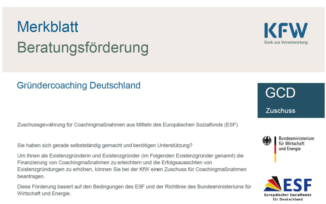 Gründercoaching Deutschland ab 05.2015 nur noch für Gründer in den ersten zwei Jahren der Existenzgründung